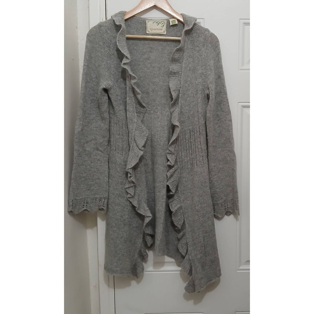 Sparrow womens small lightweight long cardigan sweater angora wool gray